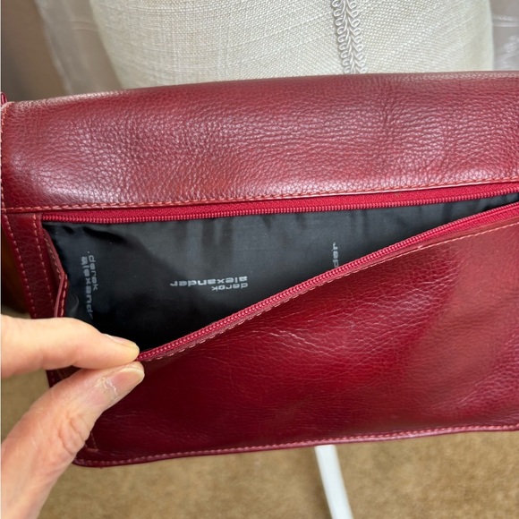 Derek Alexander East/West Half Flap Multi Compartment Red Leather Crossbody - Picture 7 of 13